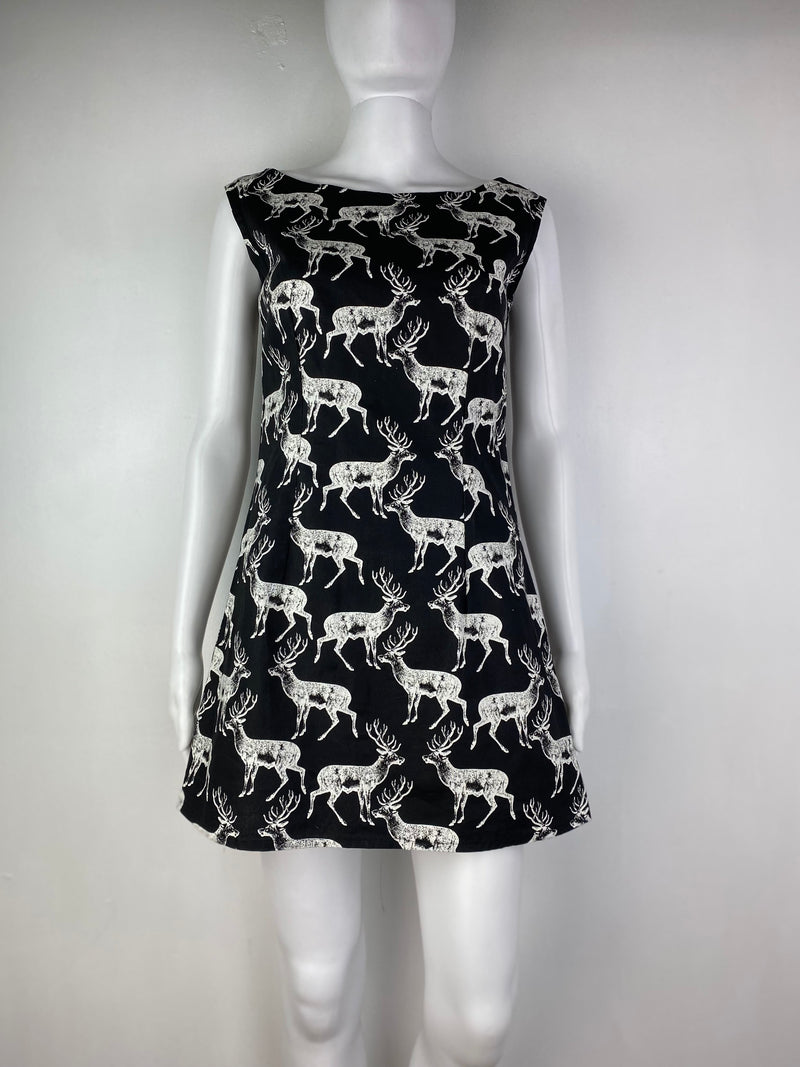 Handmade Black & White Stag 'Prongs' Dress - AU 6