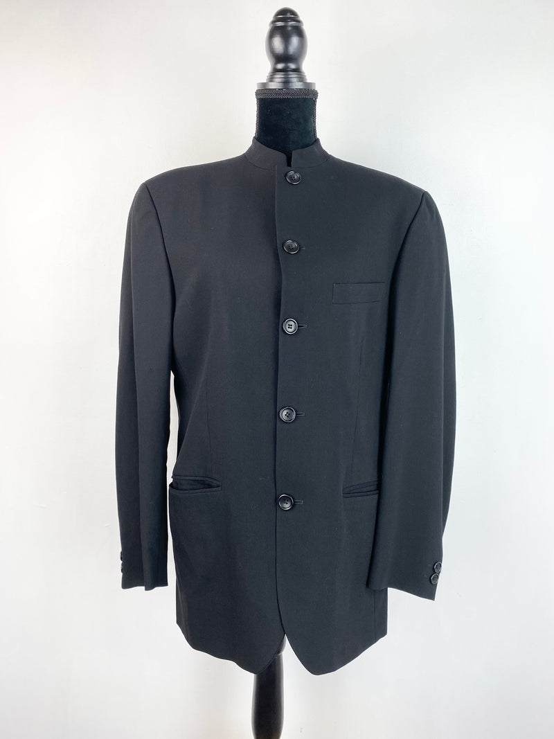 Vintage 90s Kenzo Homme Black Wool Nehru Jacket - 48