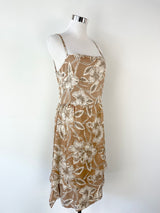 Collette Dinnigan Taupe Floral Silk Dress - AU10