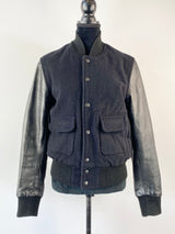 Schott Black Wool & Leather Baseball Jacket - S