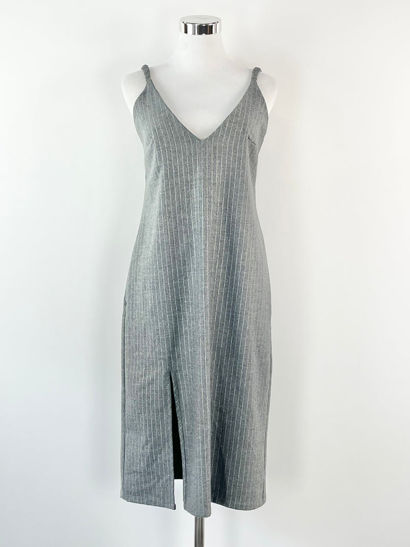 Doro Charcoal Pinstripe Wool Blend Strap Dress - XS