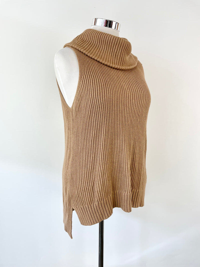 Michael by Michael Kors Taupe Turtle Neck Sleeveless Jumper - L