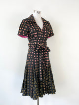 Diane Von Furstenberg Black & Pink Wrap Dress - AU6