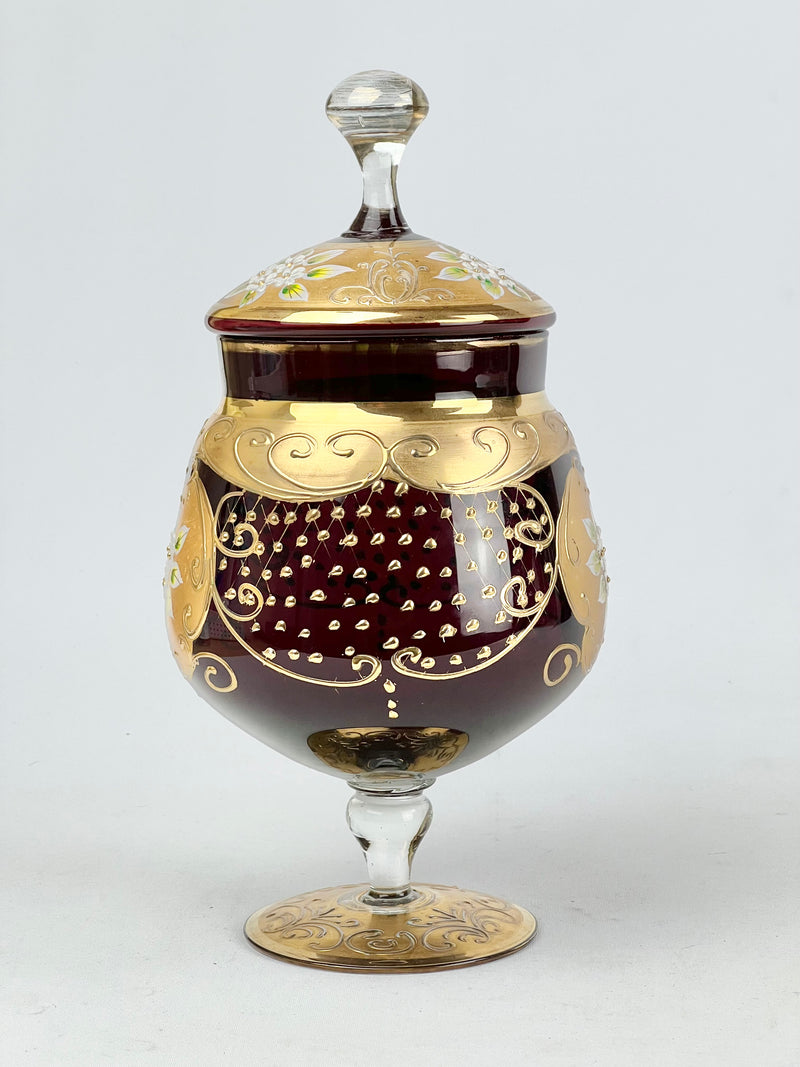 Vintage Czech Handpainted Bohemian Glass Ginger Jar
