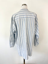 White & Blue Striped Cropped Tail-Shirt - M