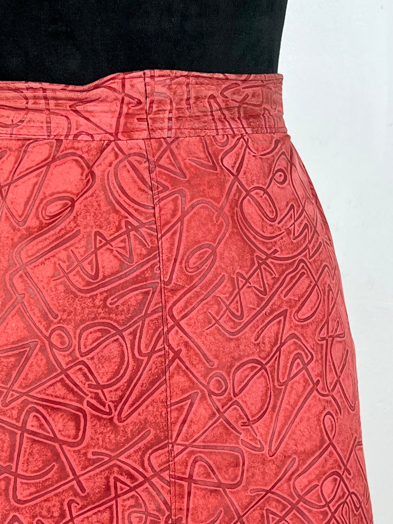 80s Red Squiggle Leather Mini Skirt - AU8