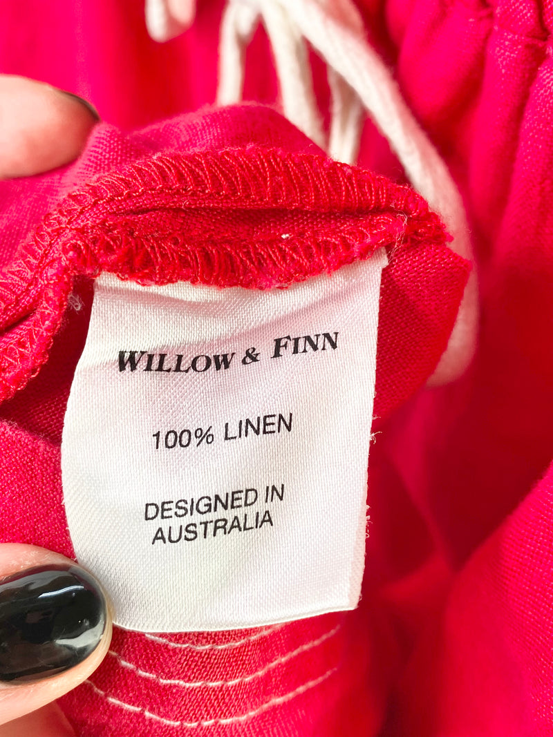 Willow & Fin Red Riding Hood Crimson Linen Dress - 8 years