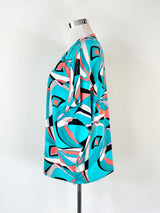 Michael Kors Turquoise Patterned Short Sleeve Top - XL