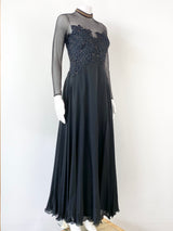 Vintage YSL Black Beaded & Lace Embellished Gown - AU10