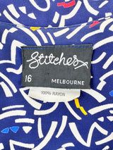 Vintage Stitches Melbourne Blue Pattern Dress - AU16