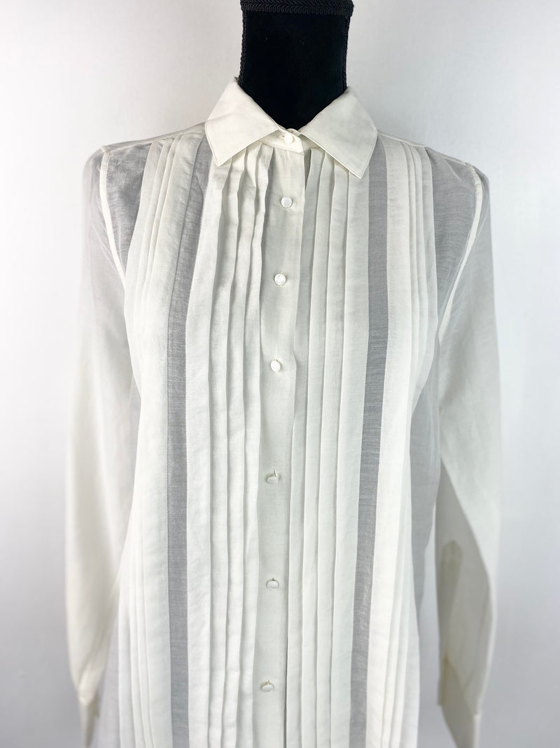 Witchery NWTGS White Cotton & Silk Pleated Shirt - AU 12