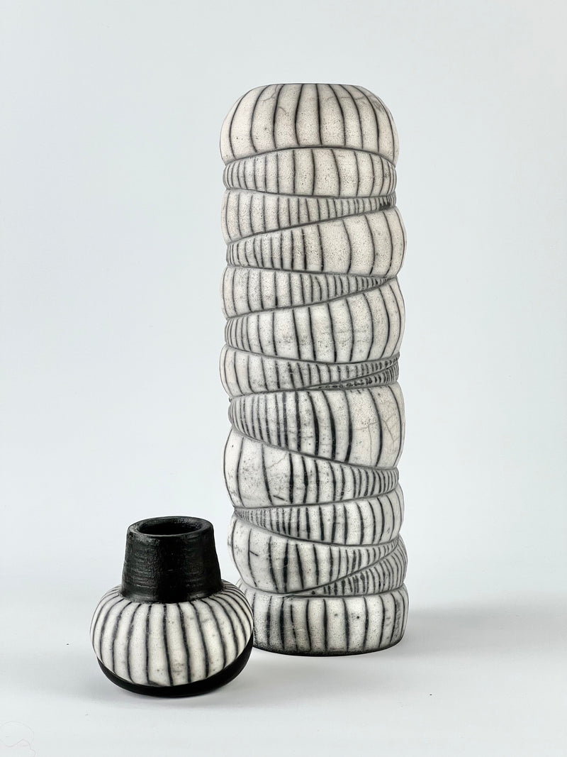 Tall Ceramic Lidded Raku Vase