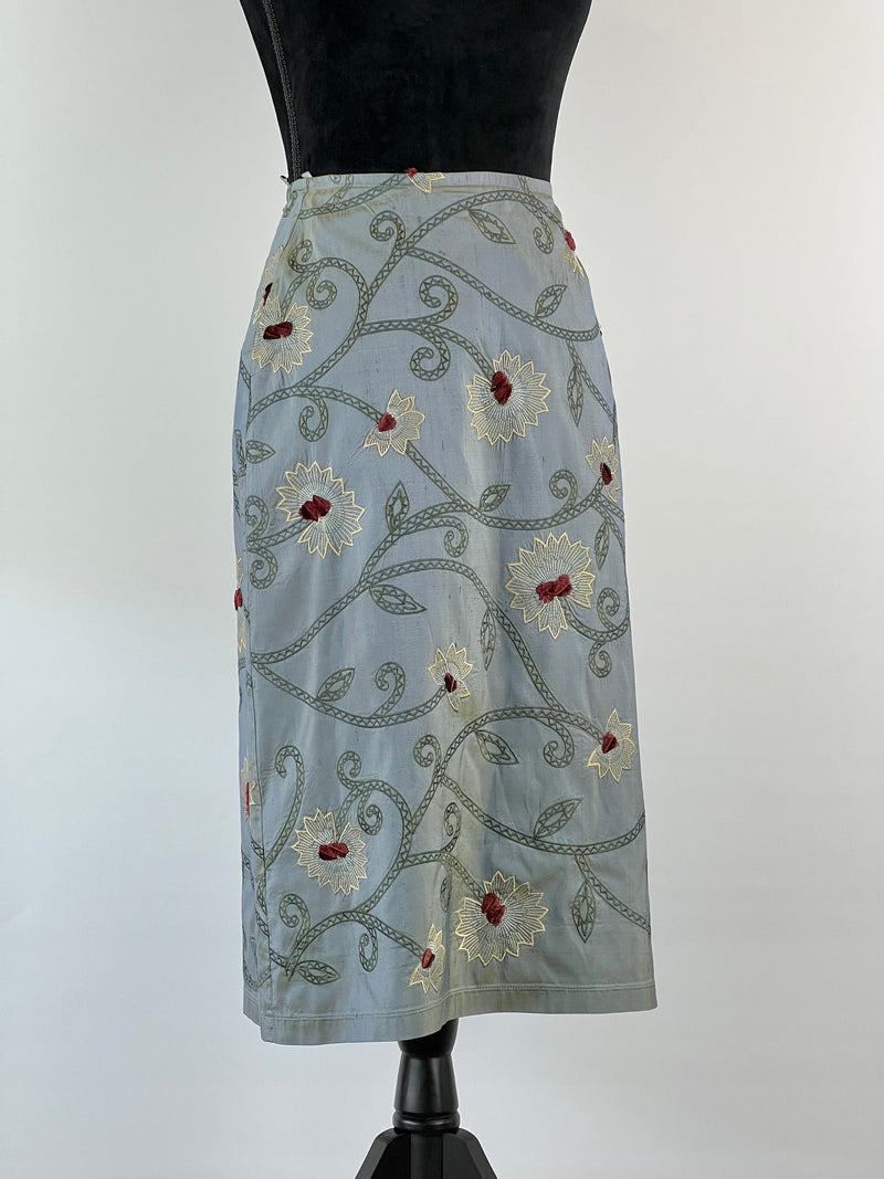 Caroline Church Seagreen Handloomed Silk Embroidered Skirt + Top - AU8