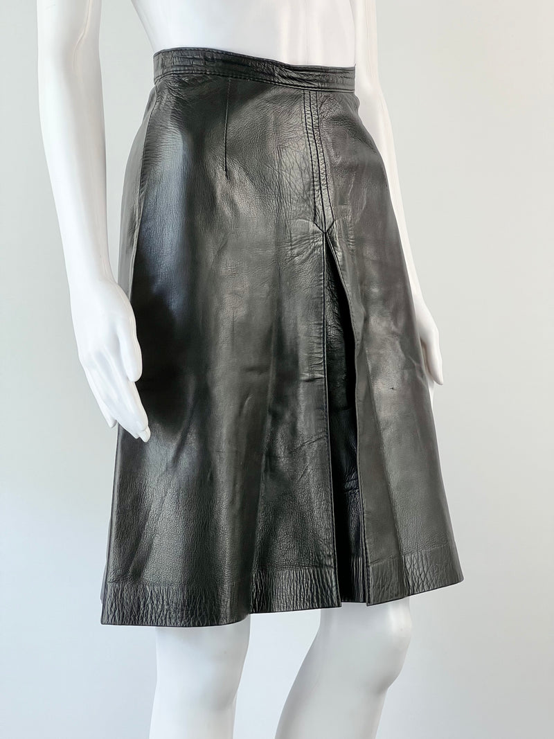 Vintage Black Leather A-Line Skirt - AU4-6