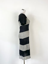 Comme des Garçons Black & Grey Striped Wool Midi Dress - AU8/10/12