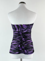 Y2K Purple + Black Gathered Satin Bustier Top - AU8