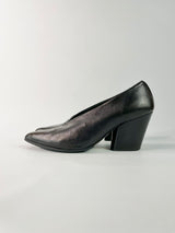Halmanera Black Leather Pointed Toe Heels - EU37