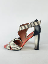 Max & Co White & Black Stripe Wrap Heels - EU37