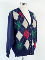 Vintage David Jones Argyle Knit Wool Cardigan - L