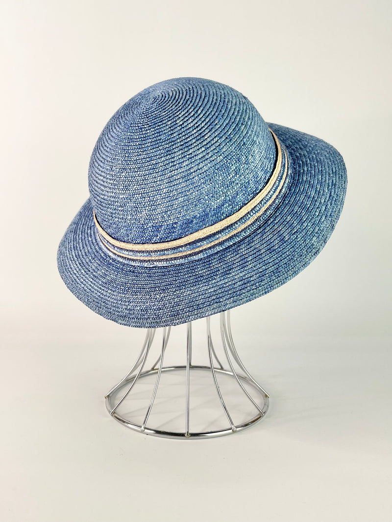 Andre Montel Paris Vintage Brimmed Blue Straw Hat