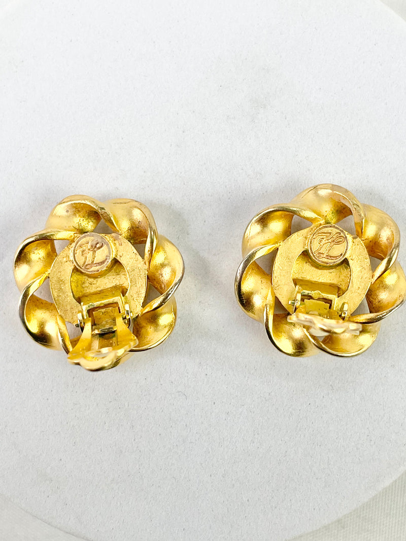 Karl Lagerfeld Vintage 1990s Gold Plated Clip On Earrings