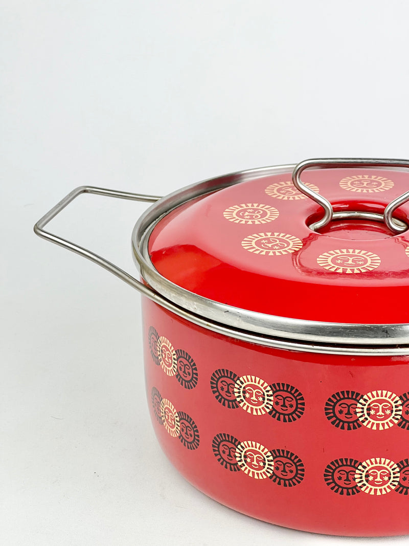 70s Red Enamelware Lidded Cooking Pot