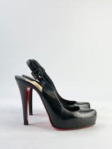 Christian Laboutin Black Leather Sling Black Heels - EU36