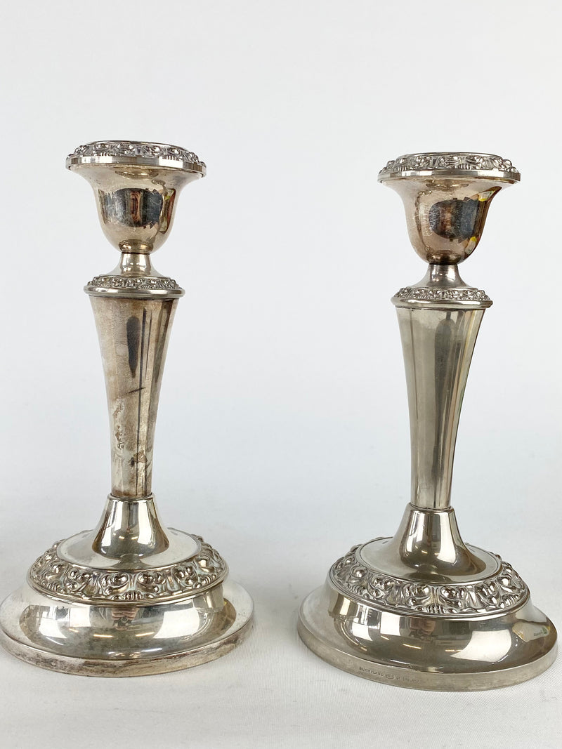 Vintage Ianthe of England Silver Plated Floral Embellished Candle Sticks