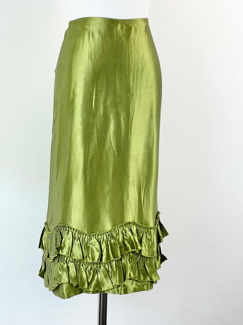 Vintage Lisa Ho Green Satin Fill Trim Skirt - AU8