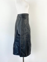 Vintage Floral Embossed Black Leather Skirt - AU8