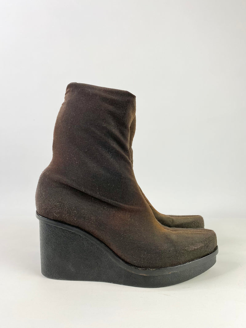 Robert Clergie Chocolate Brown Fabric Wedged Ankle Boots - EU38.5