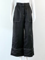 Lee Mathews Black Contrast Stitch Linen Pants - AU12