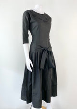 Vintage 80s Black Pleated & Beaded Maxi Dress - AU4/6