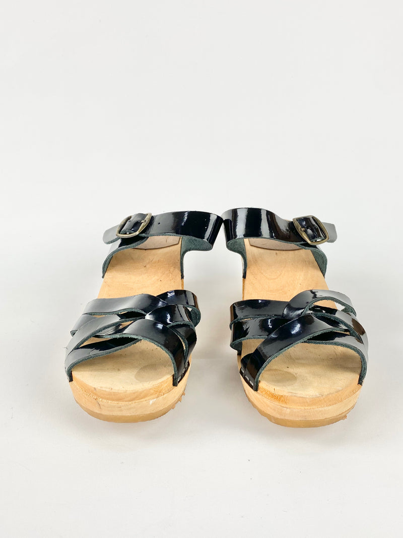 Nordic Fusion Patent Leather Strappy Clogs - EU37
