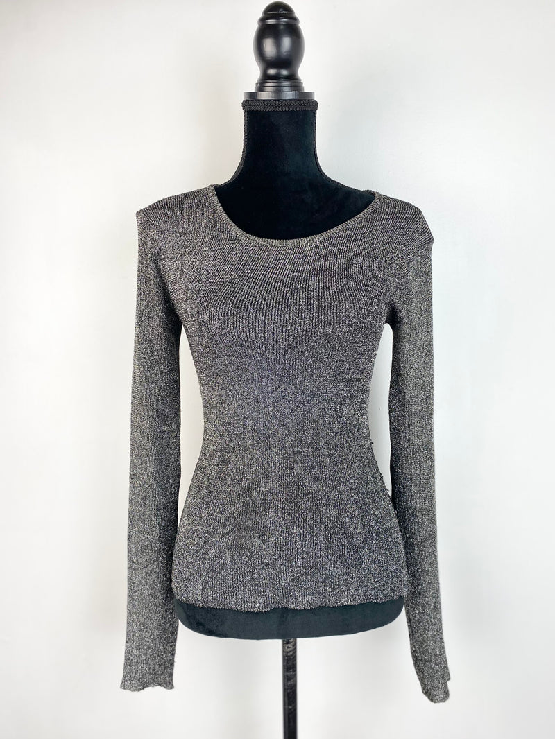 Ke-Sunshine Grey & Silver Sparkly Threaded Sheer Knit Top - AU 8