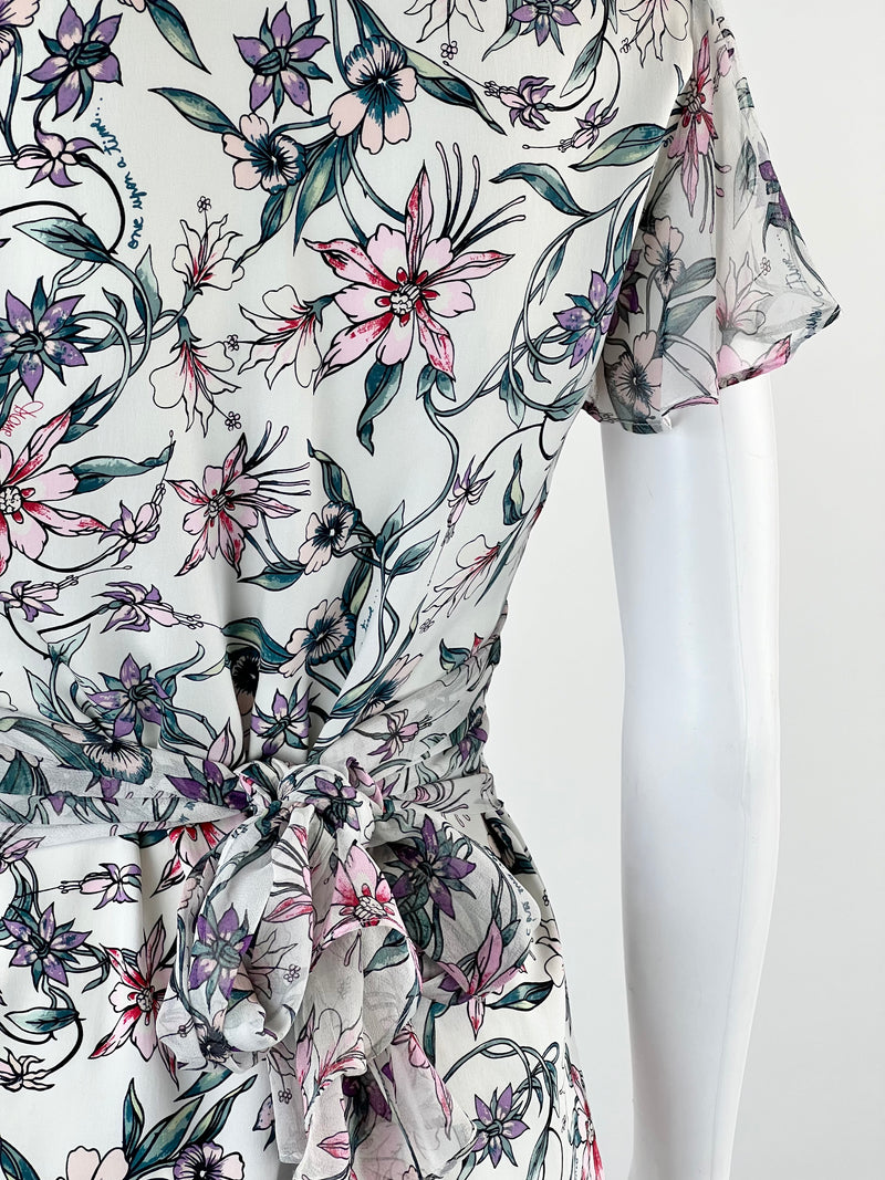 Diane von Furstenberg Silk Floral Flutter Sleeve Blouse - AU6