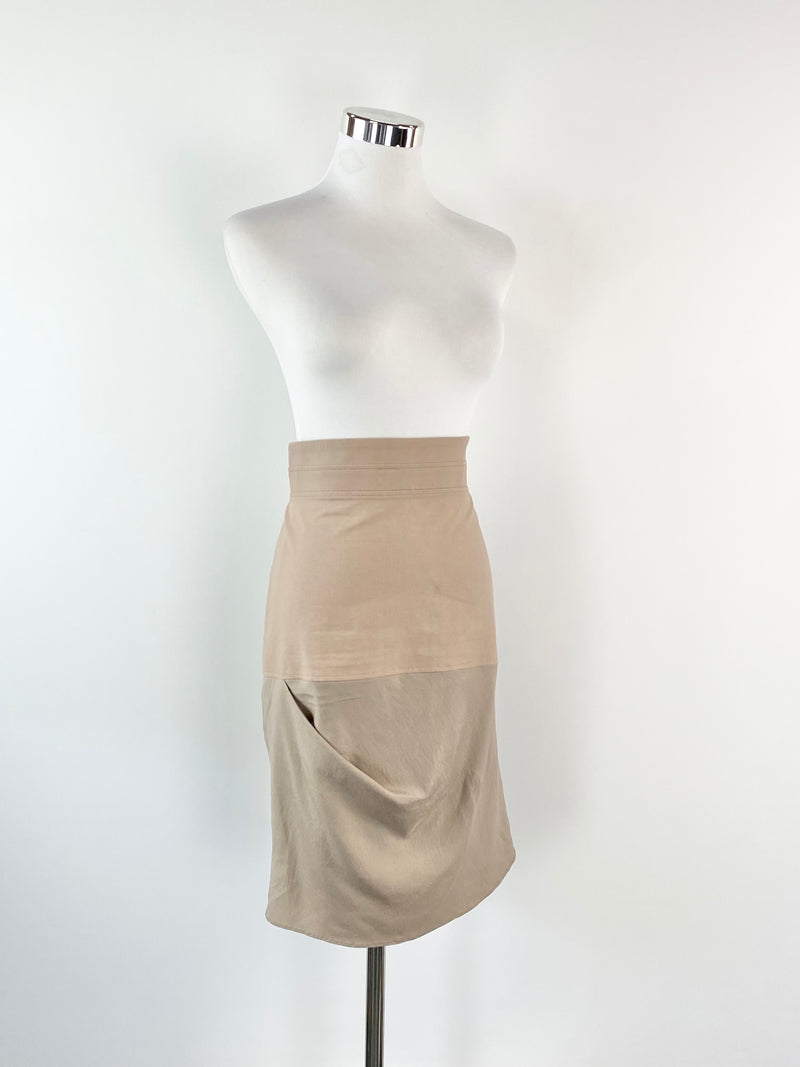 Brunello Cucinelli Khaki & Taupe Silk Blend Contrast Skirt - AU10