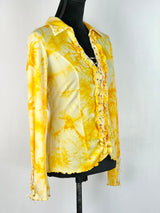 Y2K Yellow Mesh Tie Dye Lace Up Top - AU12/14
