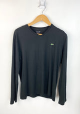 Lacoste Black Cotton V-Neck Long Sleeve Shirt - Size Large