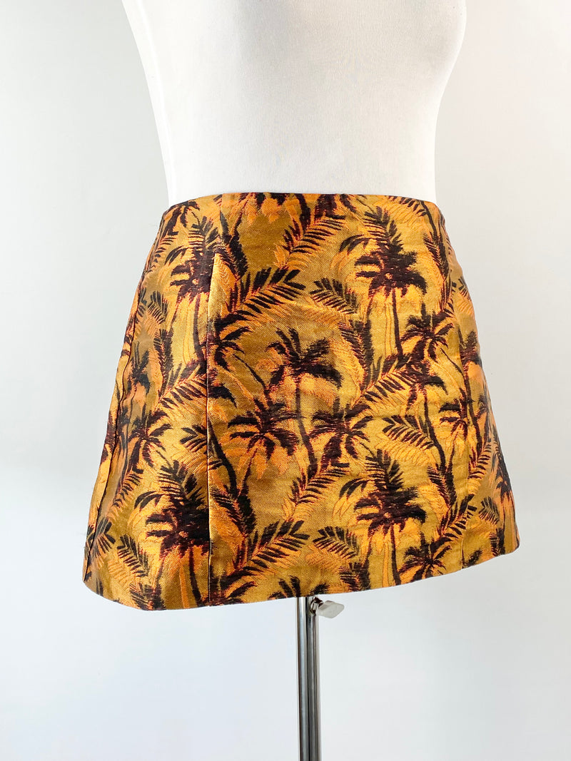 Bec + Bridge Antique Gold Palm Print Mini Skirt - AU14