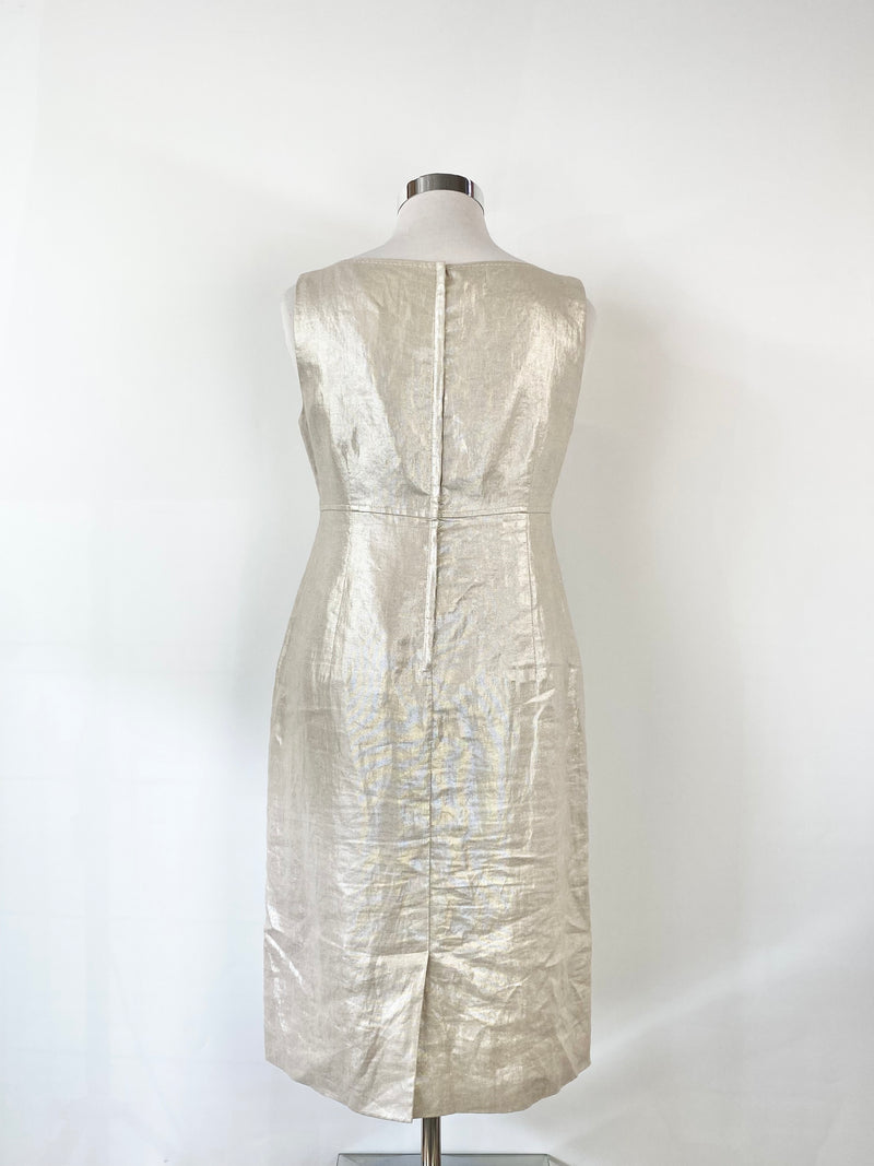 Perri Cutten Silver Metallic Linen Shift Dress - AU14