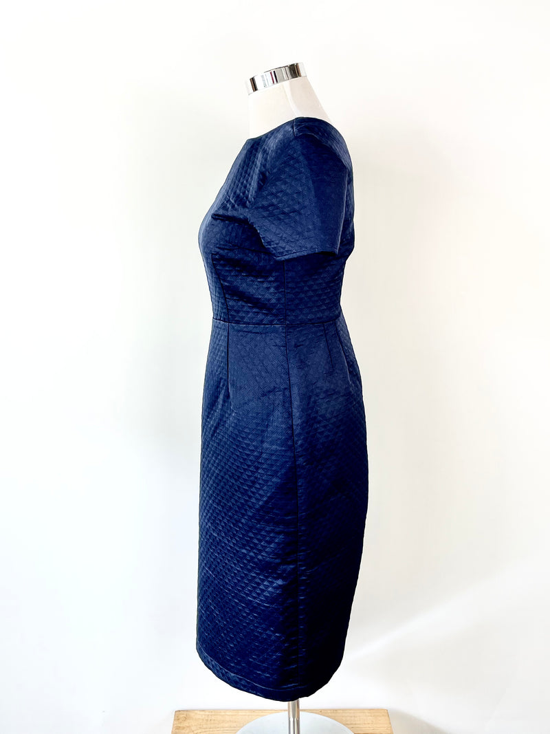 Kuwaii Navy Blue Textured Short Sleeve Dress - AU14