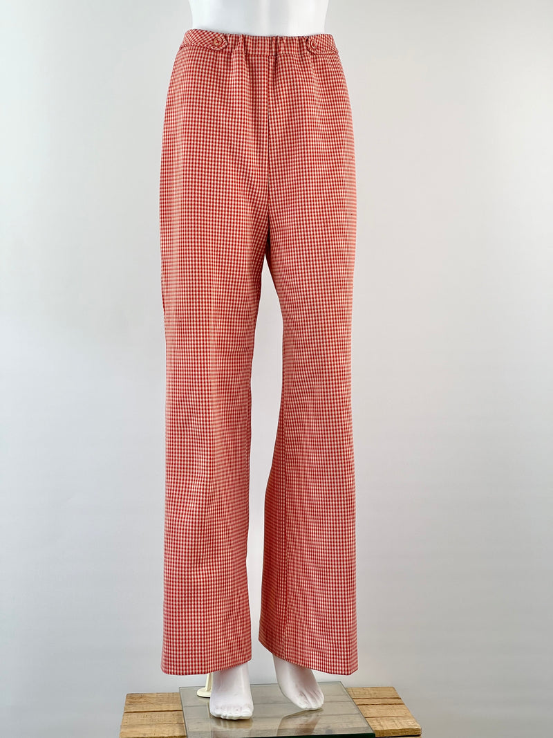 70's Red + Cream Gingham Knit Pants - AU8