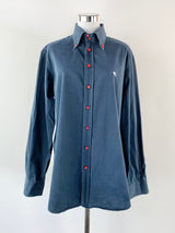 Etro Milano Blue Red Button Contrast Shirt - L