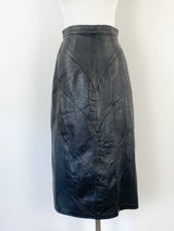 Vintage Floral Embossed Black Leather Skirt - AU8