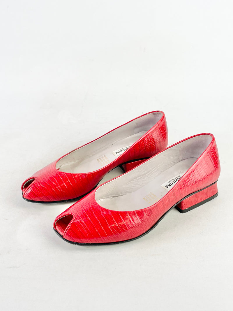 Fiordiluna Red Leather Wedge Shoes - EU36