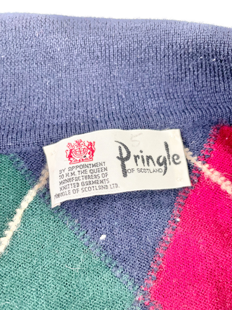 Pringle of Scotland Vintage Navy Blue Argyle Wool Jumper - XL