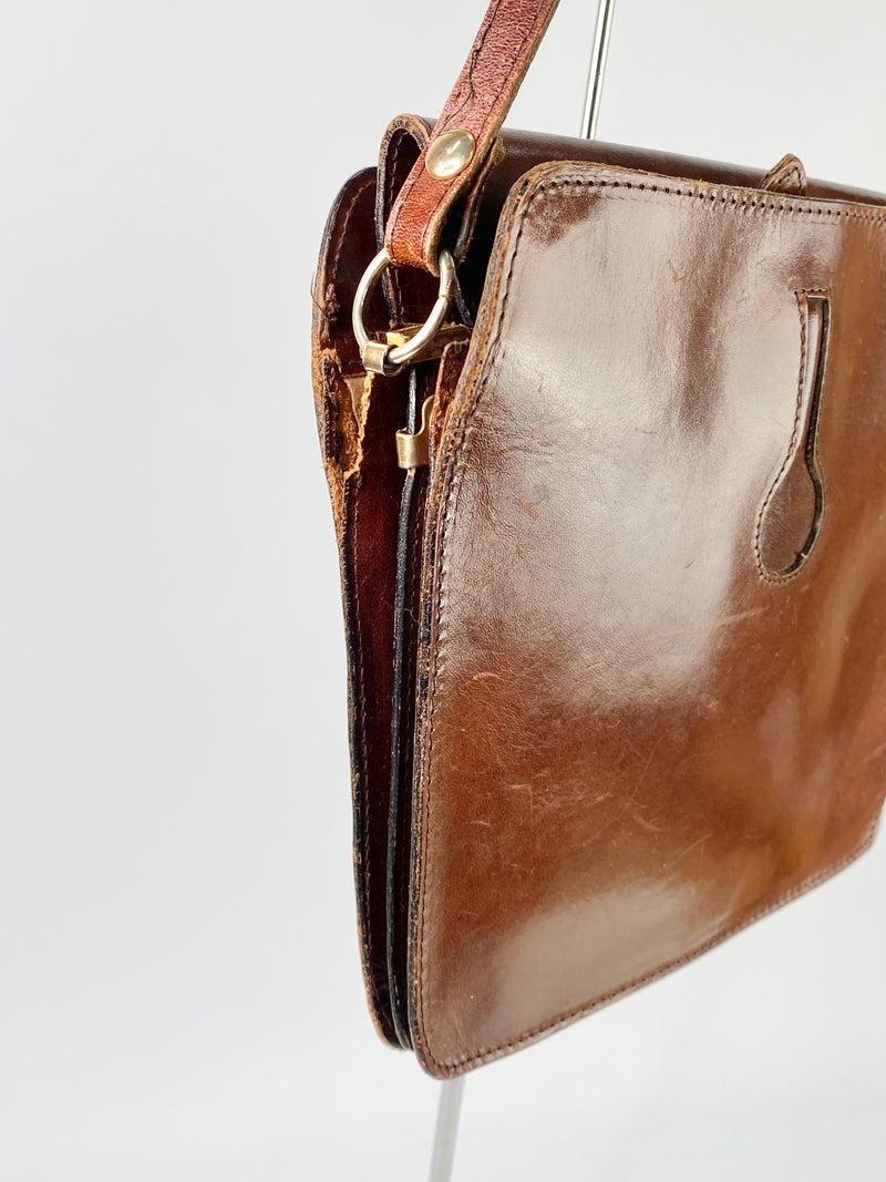 Vintage Oroton Mahogany Leather Cross Body Bag