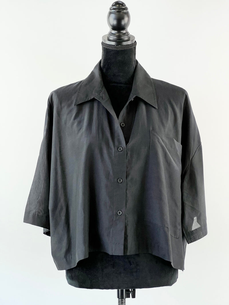 Alpha60 Black Cotton Silk Cropped Button Up - AU12/14