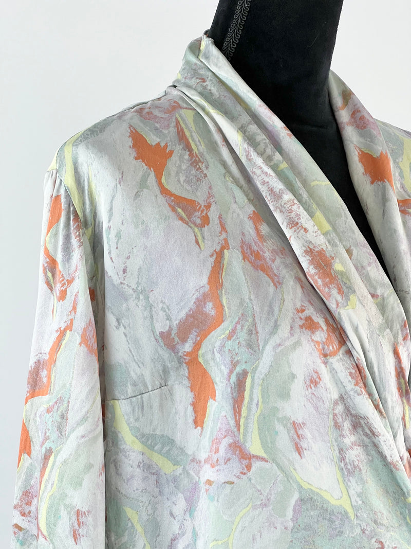 Scanlan & Theodore Pastel Marble Print Silk Blouse - AU10